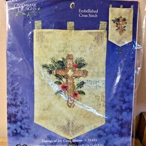 Tidings of Joy Banner Embellished Cross Stitch Kit #51411 by Candamar Designs